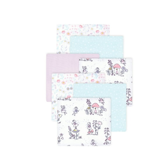 Little Treasure Hudson Baby Girls Cotton Poly Flannel Receiving Blankets Multipack, Purple Garden Fairies, 30x30 inches