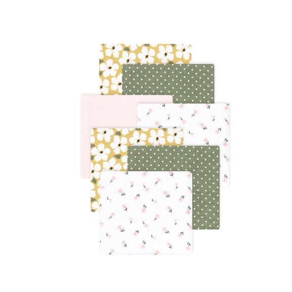 Little Treasure Hudson Baby Girls Cotton Poly Flannel Receiving Blankets Multipack, Sage Green Floral, 30x30 inches