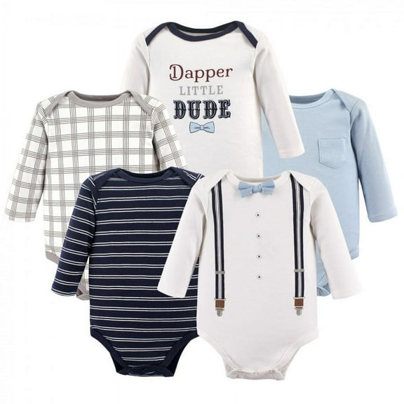 Little Treasure Infant Boy Cotton Bodysuits, Dapper Bow Tie Long-Sleeve, Newborn