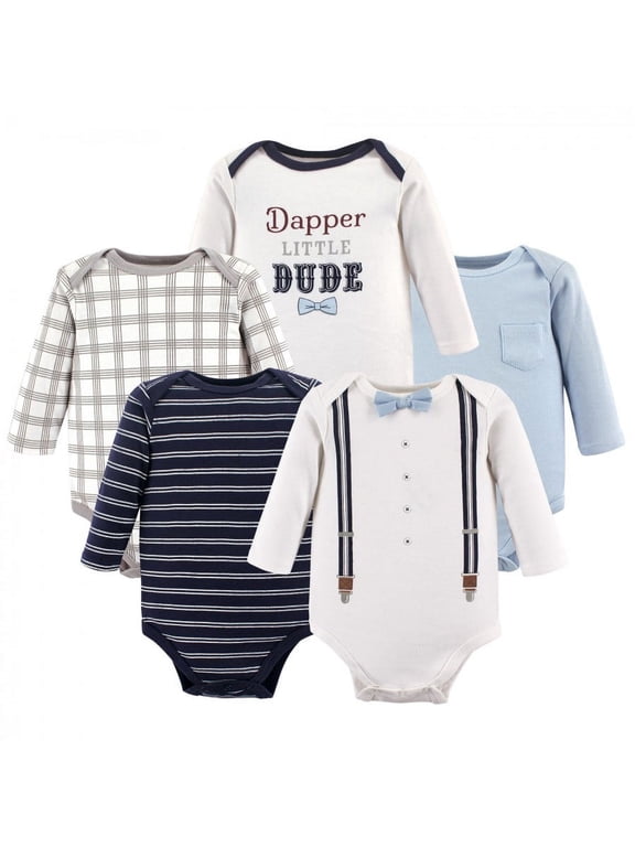 Infant Boy Cotton Bodysuits, Dapper Bow Tie Long-Sleeve, Newborn