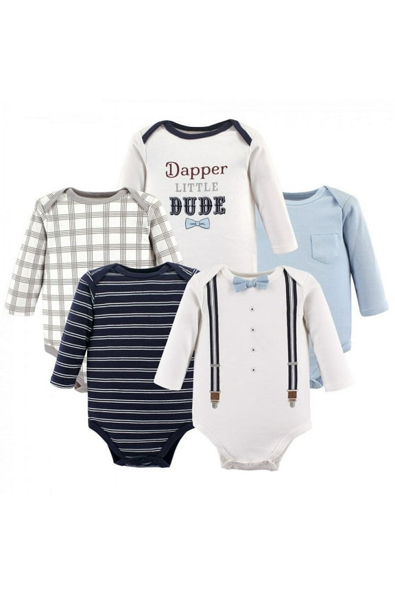 Infant Boy Cotton Bodysuits, Dapper Bow Tie Long-Sleeve, Newborn