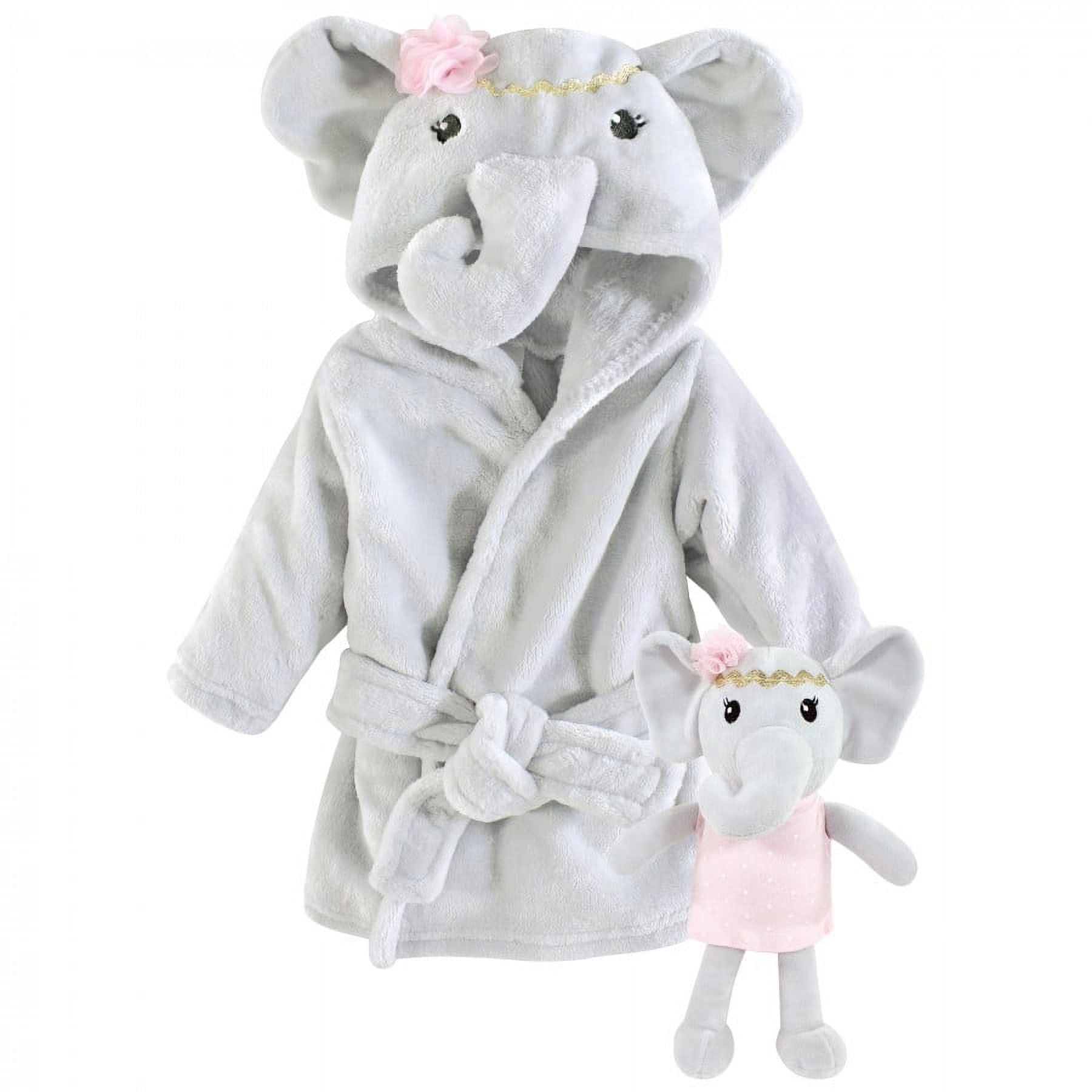 Little Treasure Infant Girl Plush Bathrobe and Toy Set, Blossom Elephant, 0-9 Months