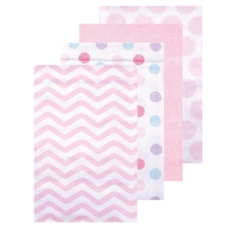 Little Treasure Unisex Baby Little Treasure Luvable Friends Cotton Poly Flannel Receiving Blankets 4pk, Blush Polka, One Size