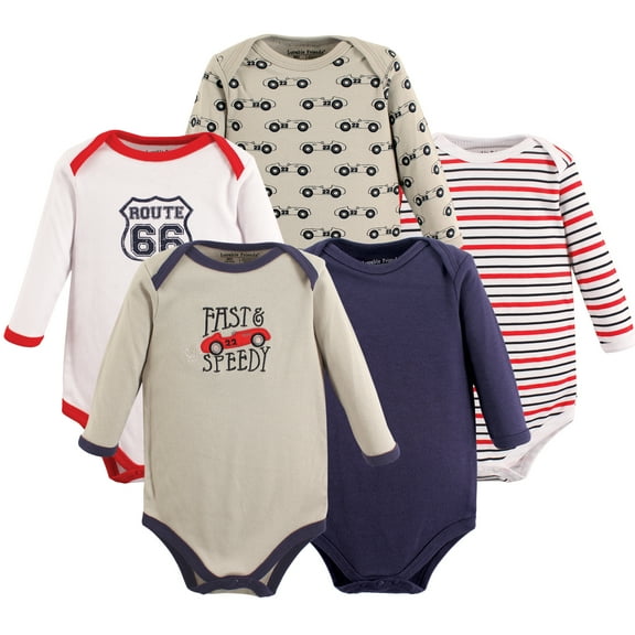 Little Treasure Luvable Friends Long-Sleeve Bodysuits 5pk, Speedy Car, 3-6M