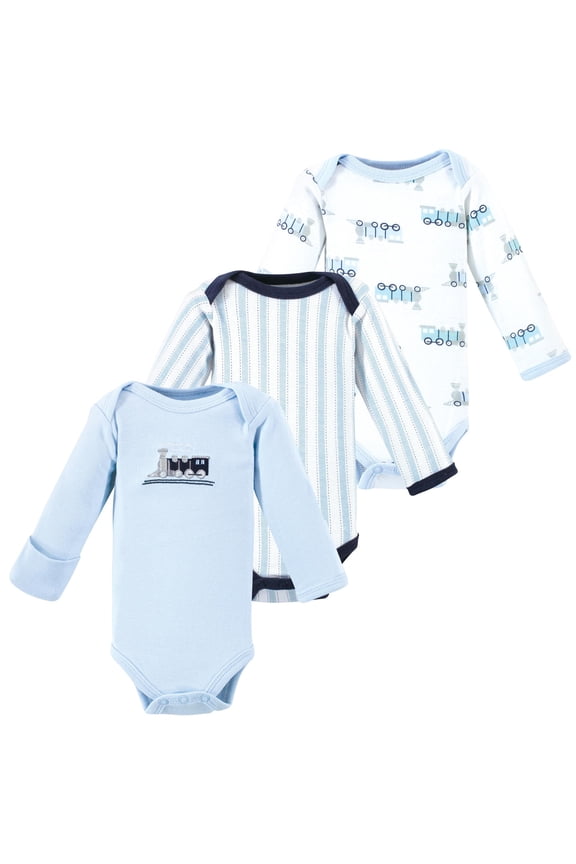 Luvable Friends Preemie Long Sleeve Bodysuit 3pk, Trains