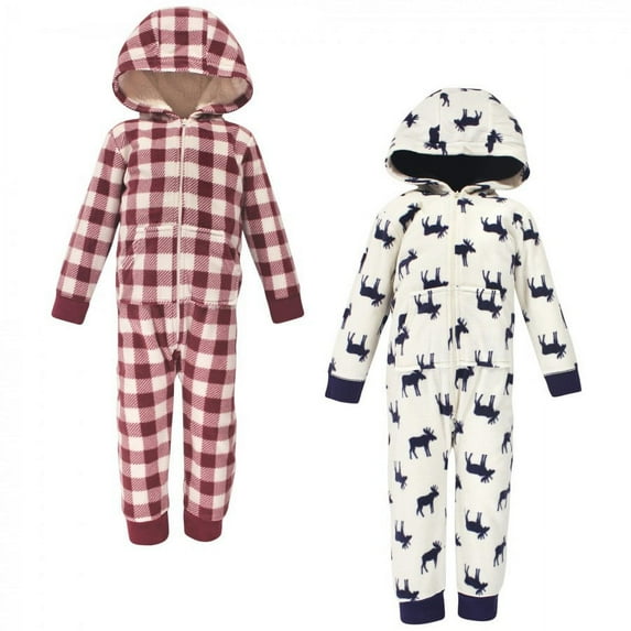 Little Treasure Toddler Boy Fleece Jumpsuits and Coveralls 2pk, Moose, 5 Toddler