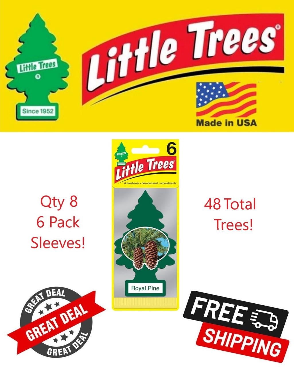 Little Trees 60101 Royal Pine Hanging Air Freshener for Car & Home 48 Pack!