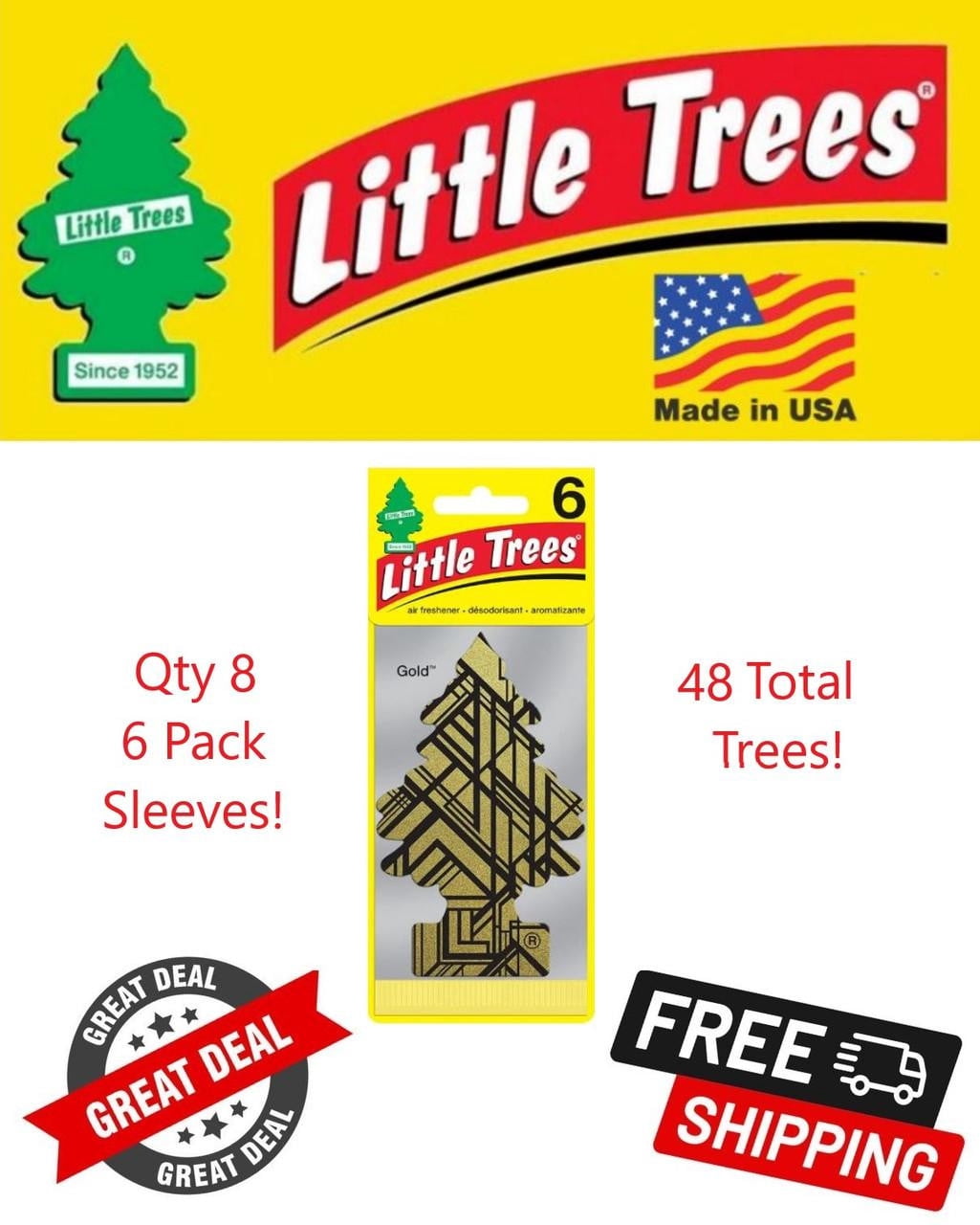 Little Trees 60210 Gold Scented Hanging Air Freshener for Car & Home 48 Pack!