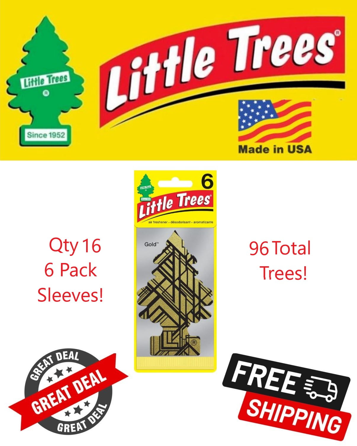 Little Trees 60210 Gold Scented Hanging Air Freshener for Car & Home 96 Pack!