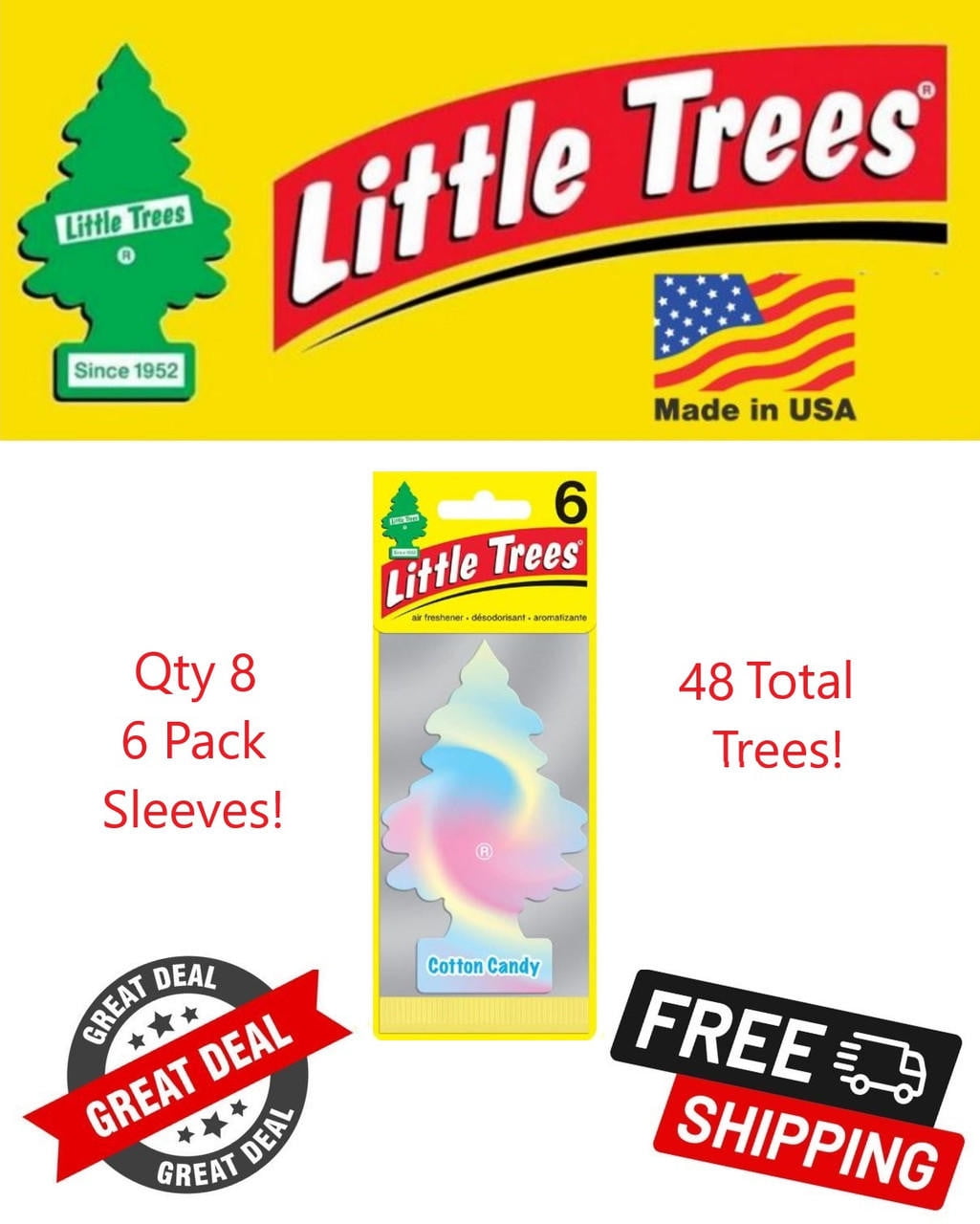 Little Trees 60282 Cotton Candy Hanging Air Freshener for Car & Home 48 Pack!
