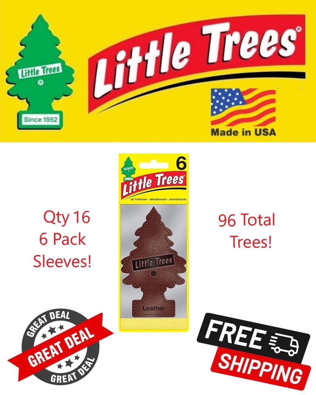 Little Trees 60290 Leather Scented Hanging Air Freshener for Car & Home 96 Pack!