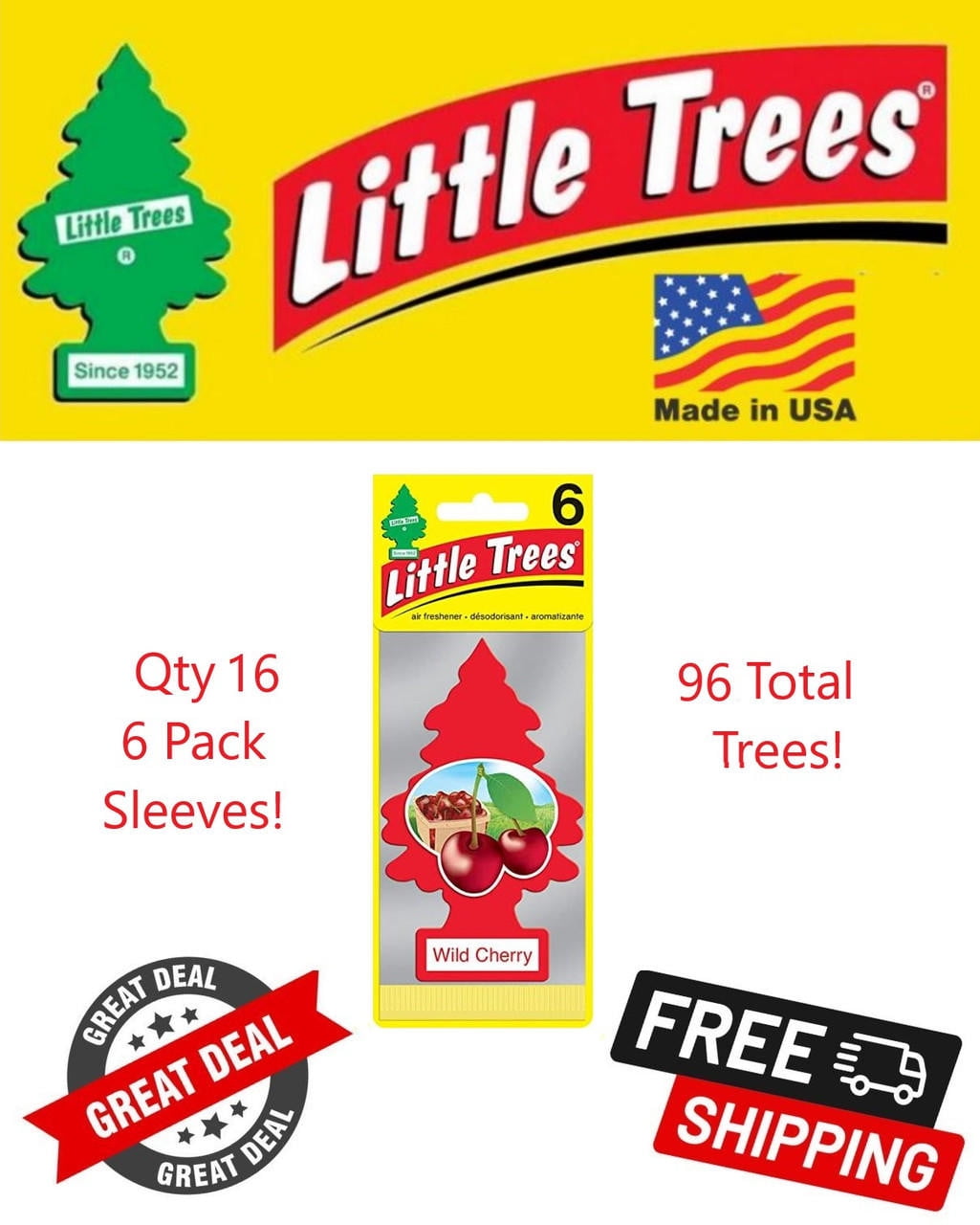 Little Trees 60311 Wild Cherry Hanging Air Freshener for Car & Home 96 Pack!