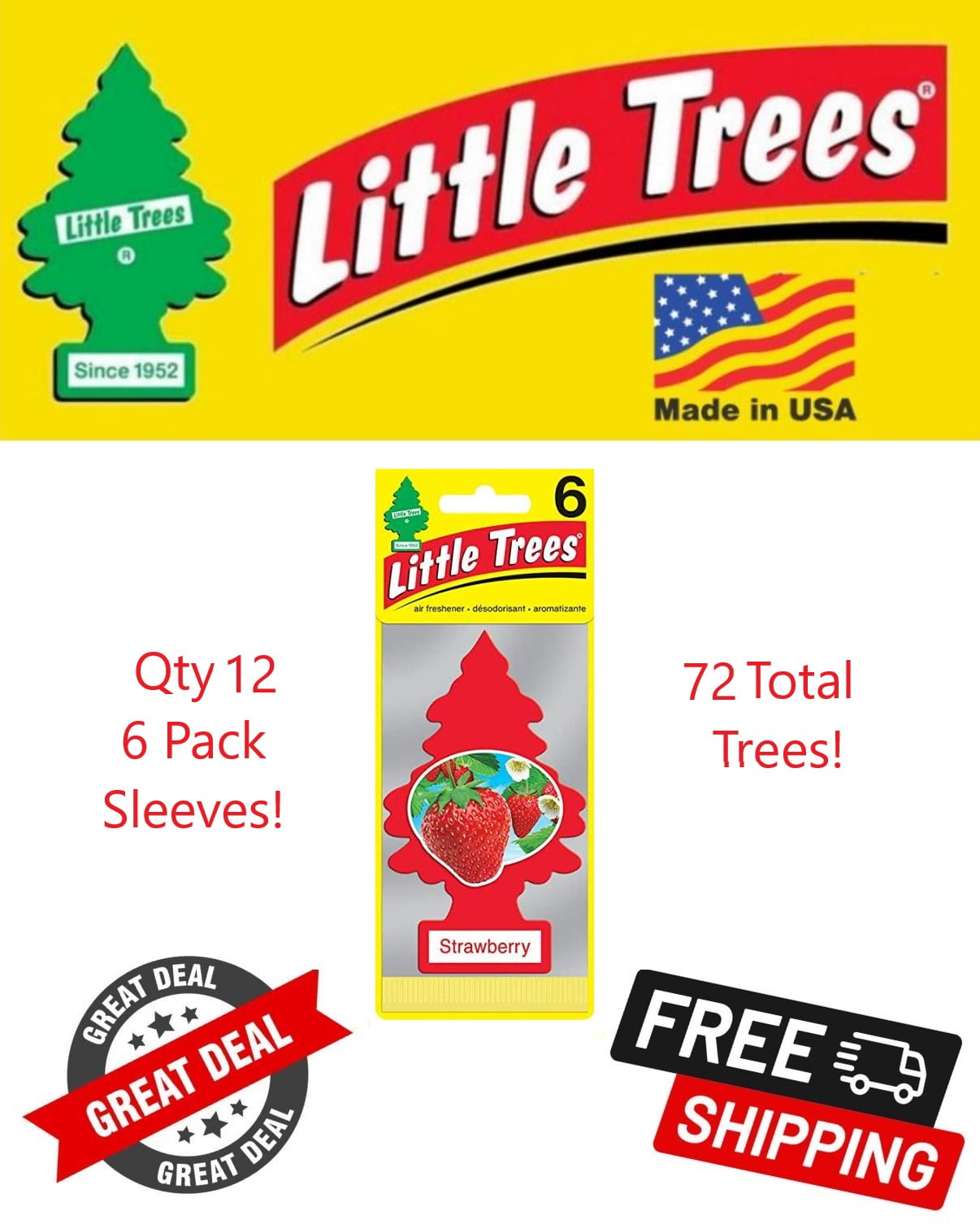 Little Trees 60312 Strawberry Hanging Air Freshener for Car & Home 72 Pack!