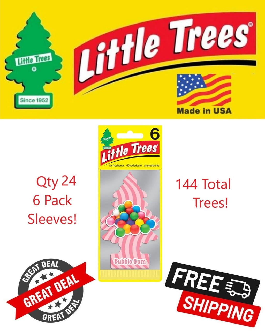Little Trees 60348 Bubble Gum Hanging Air Freshener for Car & Home 144 Pack!