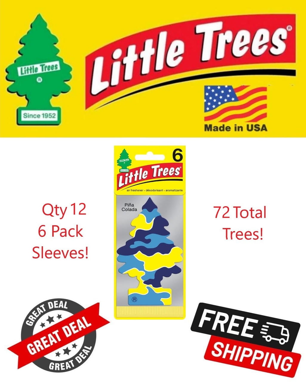 Little Trees 60967 Pina Colada Hanging Air Freshener for Car & Home 72 Pack!