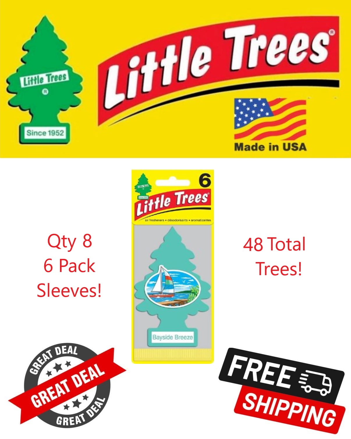 Little Trees 67121 Bayside Breeze Hanging Air Freshener for Car & Home 48 Pack!