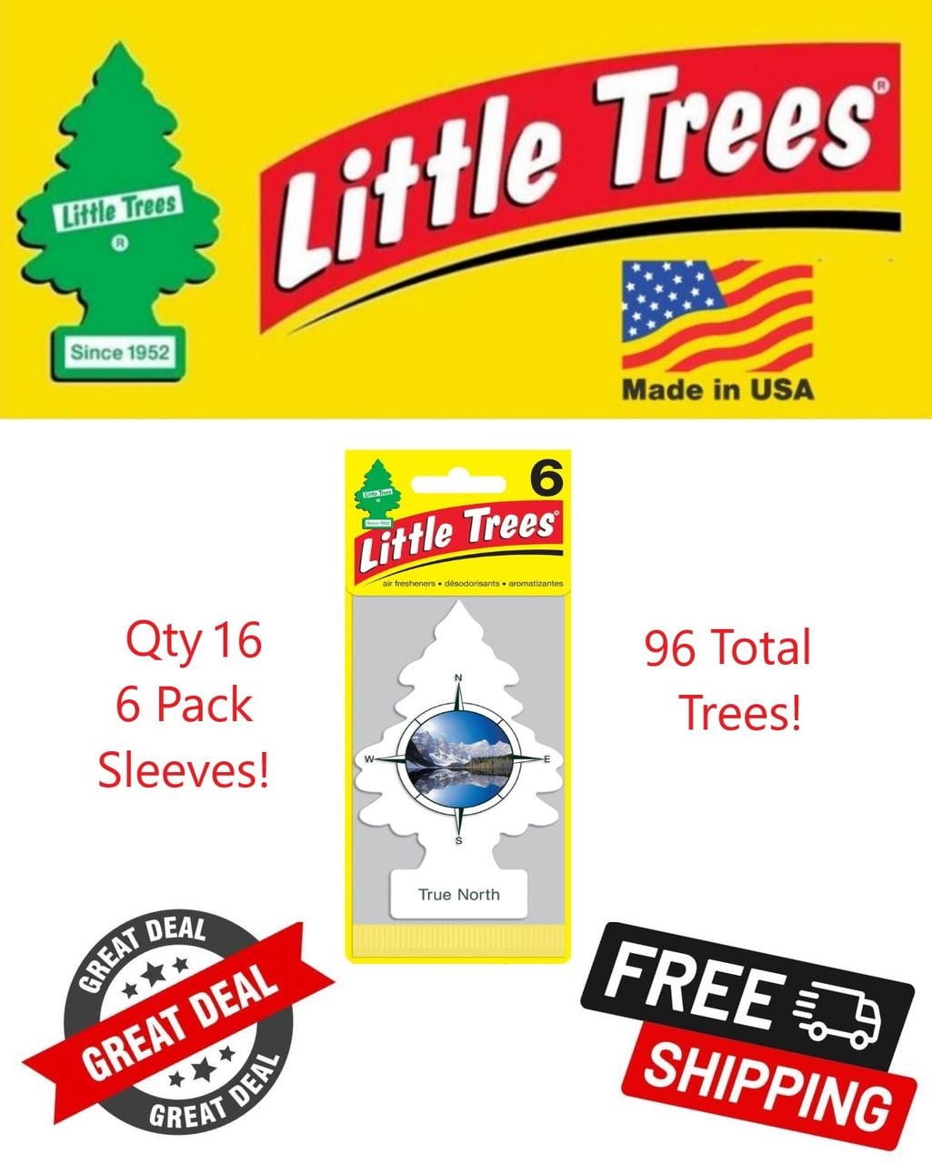 Little Trees 67146 True North Hanging Air Freshener for Car & Home 96 Pack!