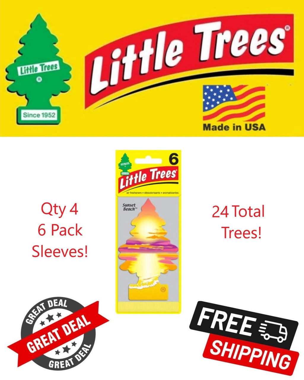 Little Trees 67177 Sunset Beach Hanging Air Freshener for Car & Home 24 Pack!