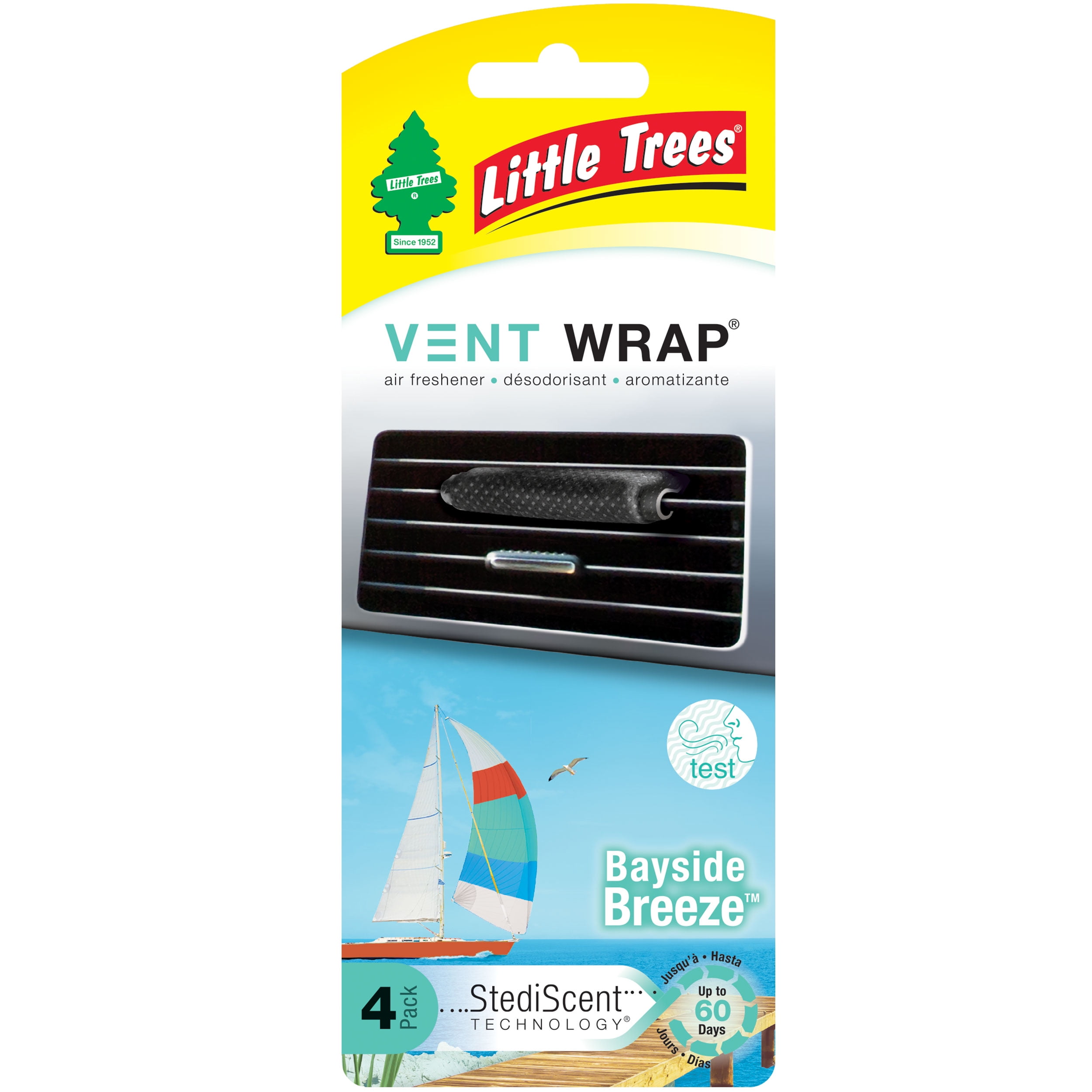 Little Trees Auto Air Freshener, Vent Wrap, Bayside Breeze Fragrance, 4-Pack
