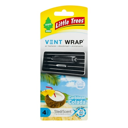 Little Trees Auto Air Freshener, Vent Wraps, Caribbean Colada Fragrance 4-Pack