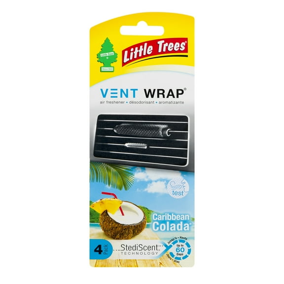 Little Trees Auto Air Freshener, Vent Wraps, Caribbean Colada Fragrance 4-Pack