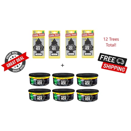 Little Trees Black Ice Scent Bundle - Includes 12 Air Fresheners & 6 Fiber Cans