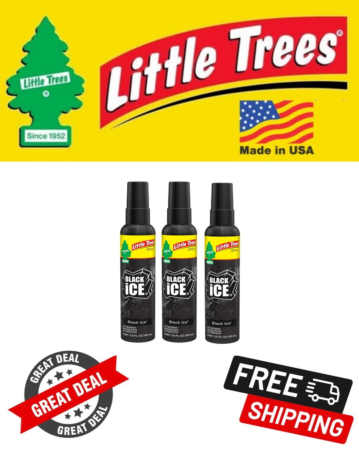 Little Trees Black Ice Scent Car Spray Air Fresheners NonAerosol 3.5oz