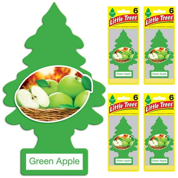 Little Trees Car Air Freshener | Hanging Tree Provides Long Lasting Scent for Auto or Home | Green Apple, 6-Packs (4 Count)