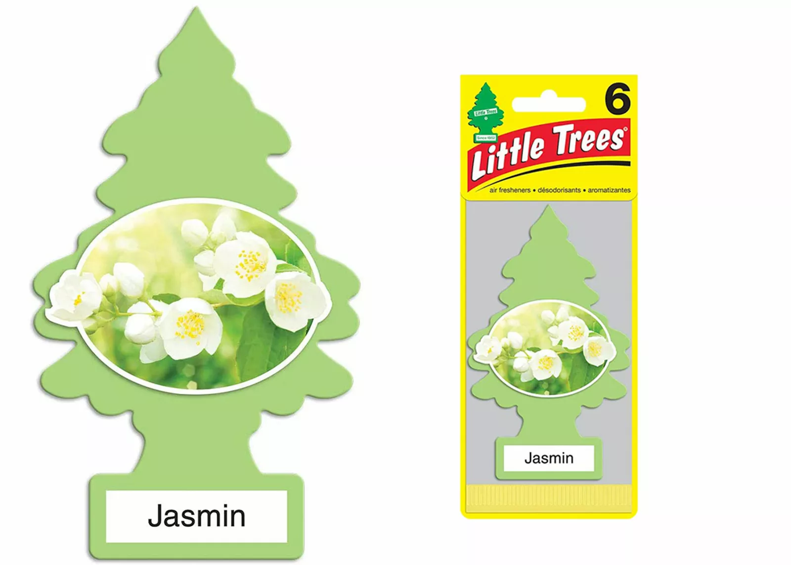 Little Trees Cardboard Hanging Car, Home & Office Air Freshener, Jasmin (6-Pack)