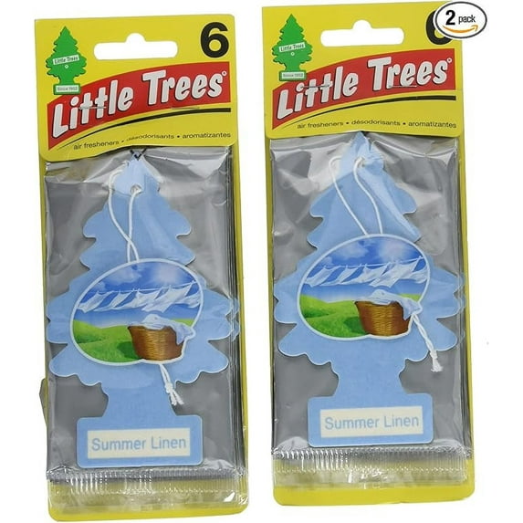 Little Trees Cardboard Hanging Car, Home & Office Air Freshener, Summer Linen (Pack of 12)