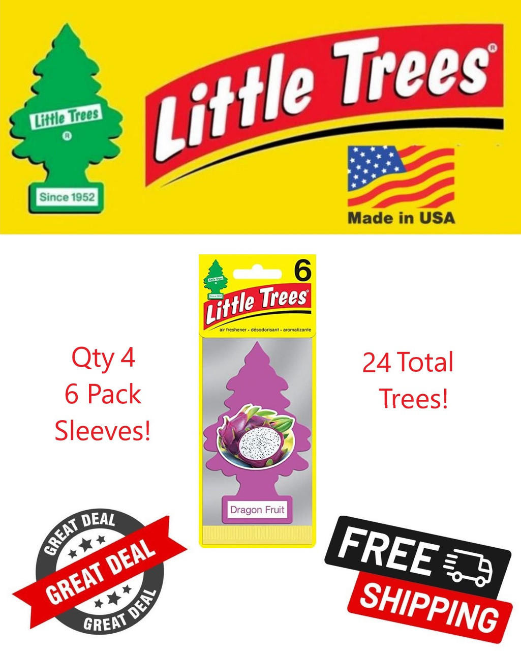 Little Trees Dragon Fruit Hanging Air Freshener for Car & Home 24 Pack!