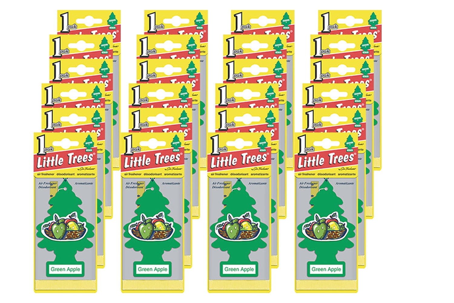 Little Trees Hanging Car and Home Air Freshener, Green Apple Scent - Pack of 24