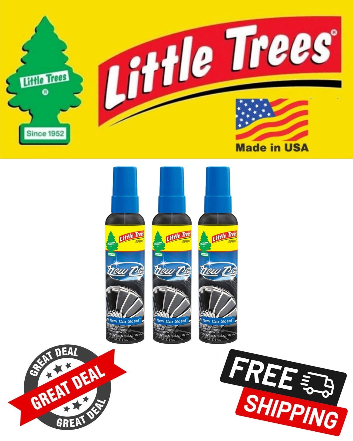 Little Trees New Car Scent Car Spray Air Fresheners NonAerosol 3.5oz 3 PACK