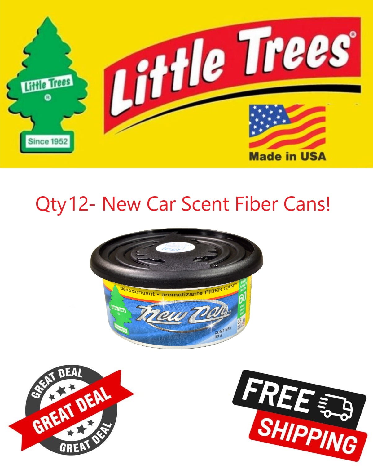 Little Trees New Car Scent Scented Fiber Can Air Freshener for Home/Car 12 PACK!