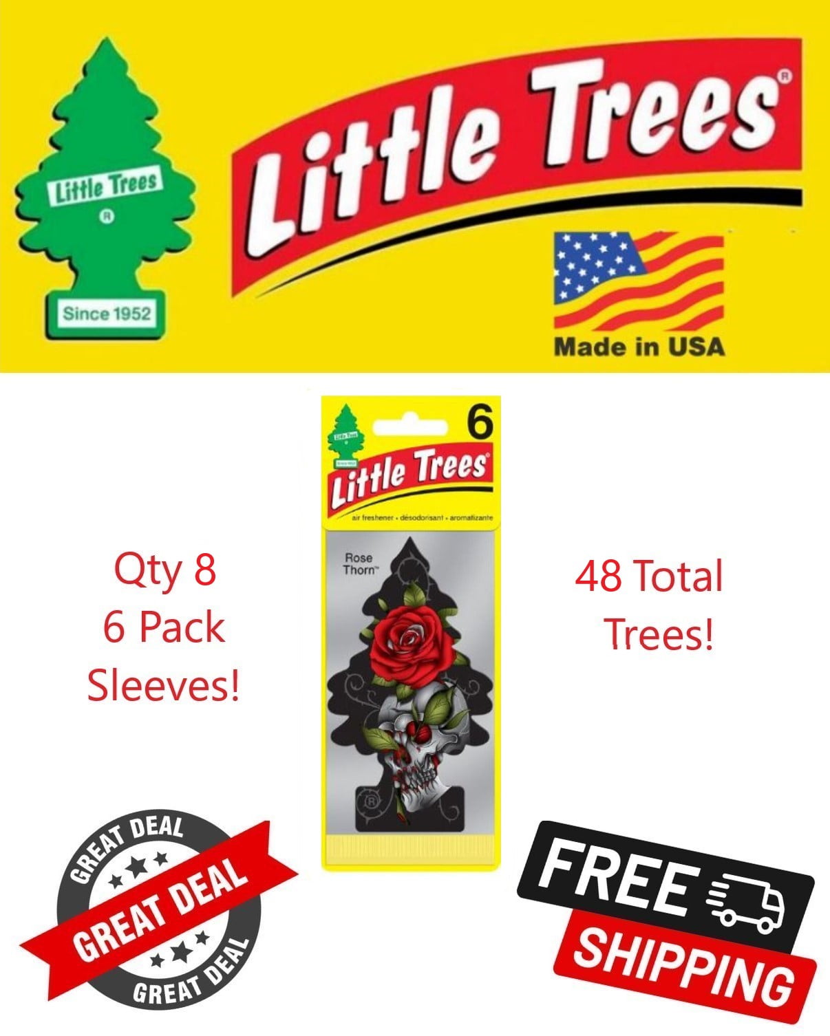 Little Trees Rose Thorn Scented Hanging Air Freshener for Car & Home - 48 Pack!