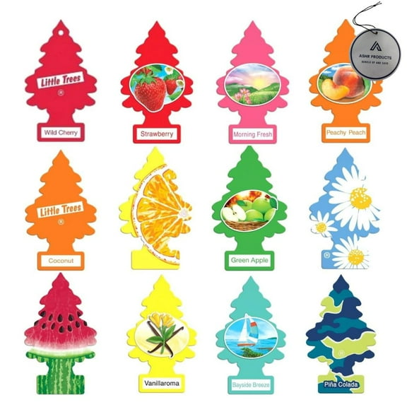 Little Trees Tropical Assorted Variety Pack of 12 Fresheners - 12 Different Tropical Scents of Air Fresheners - Car Air Freshener Home Air Freshener Scent AHSR PRODUCTS Bundle + AHSR Air Freshener