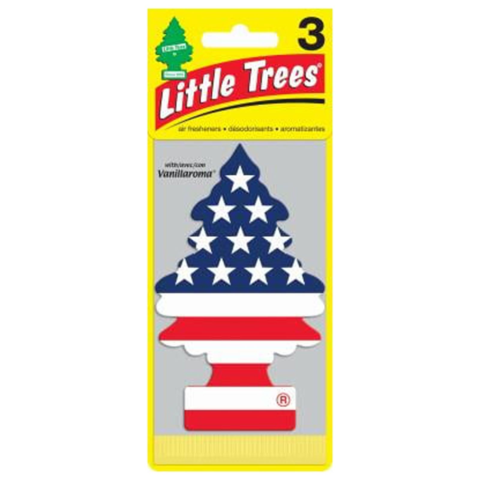 Little Trees U3S-32045 American Flag Car Air Freshener, Vanilla Scent, 3-Pk. - Quantity 8