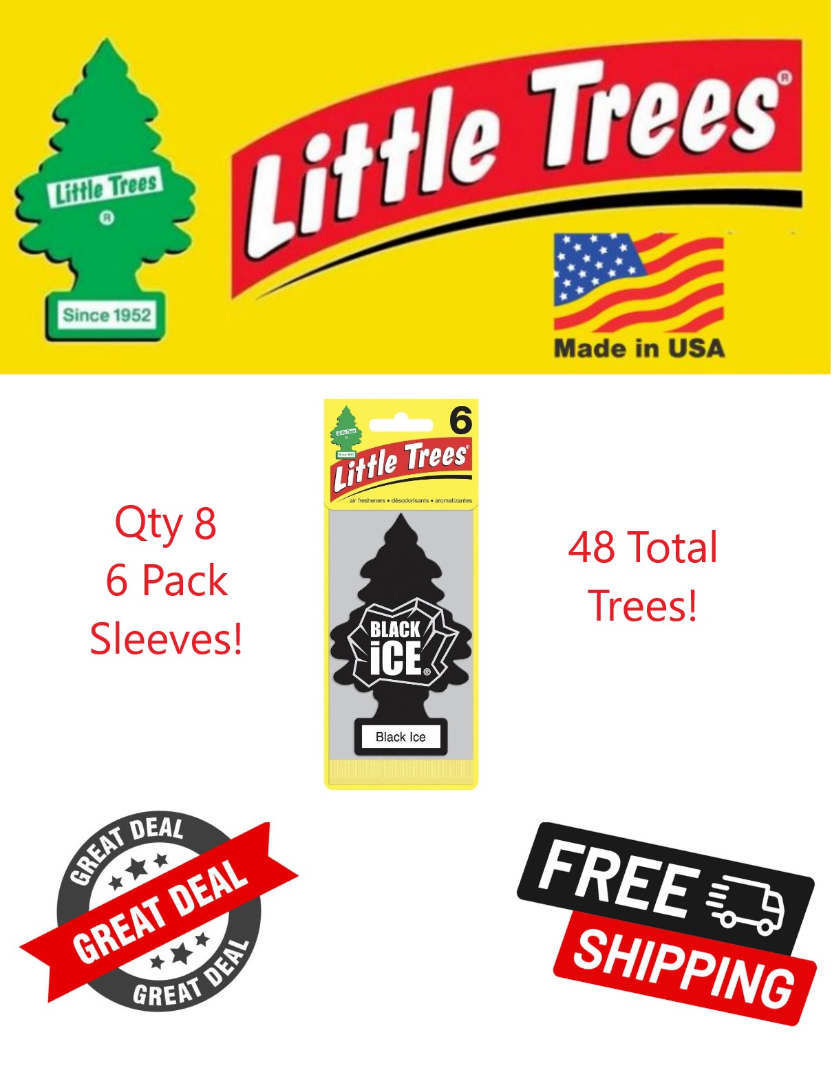 Little Trees U6P-60155 Black Ice Hanging Air Freshener for Car & Home 48 Pack!