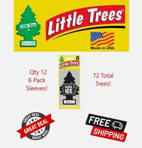 Little Trees U6P-60155 Black Ice Hanging Air Freshener for Car & Home 72 Pack!
