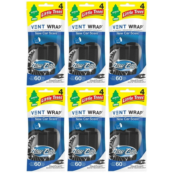 Little Trees Vent Wrap Air Freshener Car Freshner (New Car Scent) - 6 Packs (24 Count)