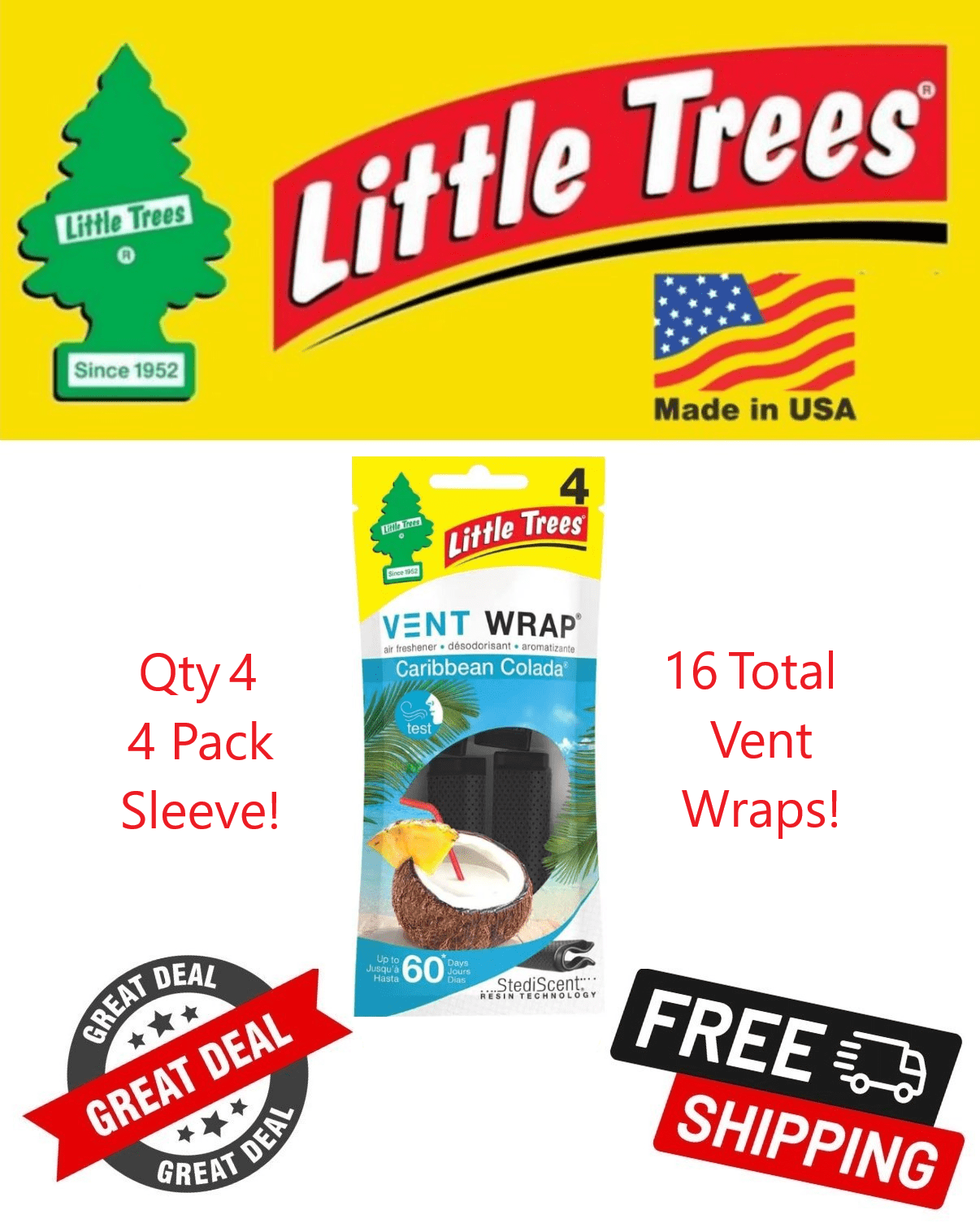 Little Trees Vent Wrap Caribbean Colada Air Freshener for Car & Home ...