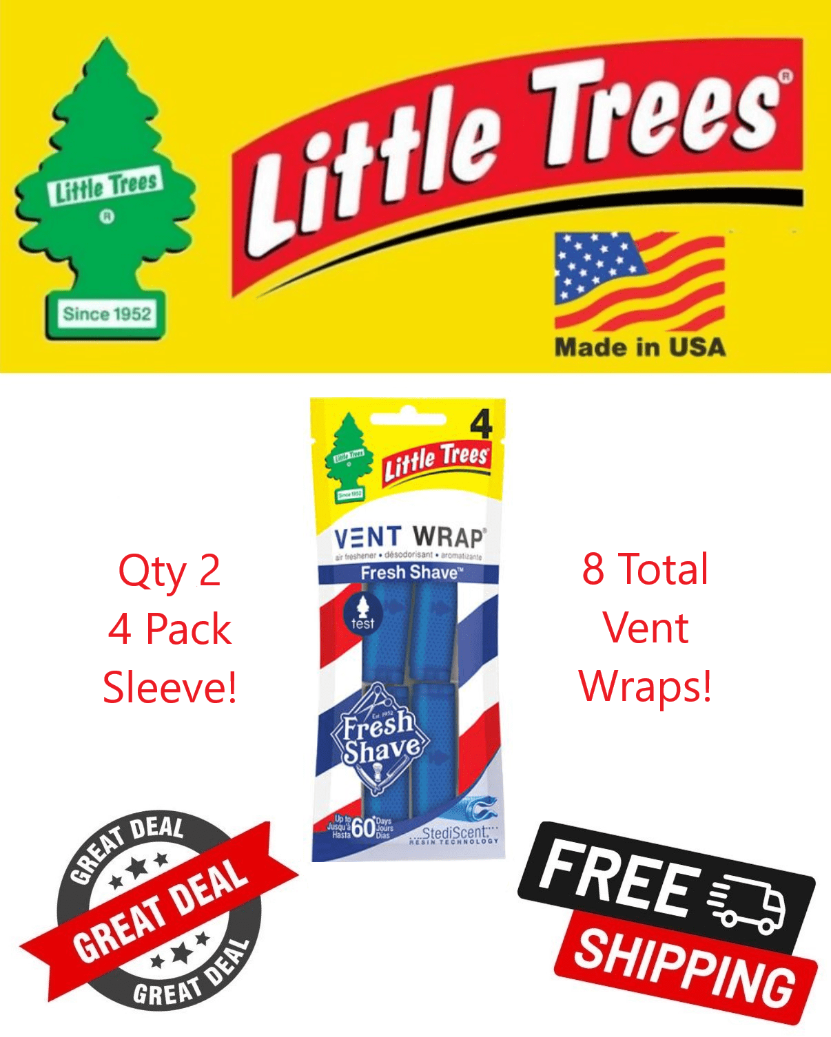 Little Trees Vent Wrap Fresh Shave Scent Air Freshener for Car & Home