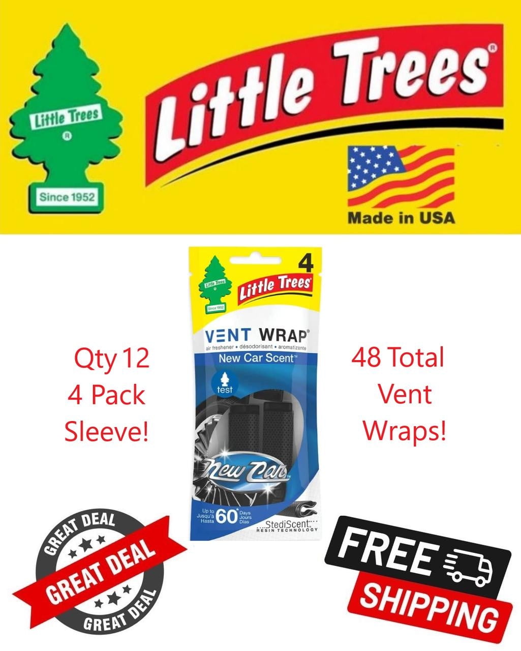 Little Trees Vent Wrap New Car Scent Air Freshener for Car & Home - 48 Pack!