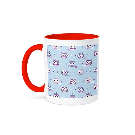Little Tribal Owls Feathers And Arrow Blue And Purple, 11oz Two-Tone Red Mug