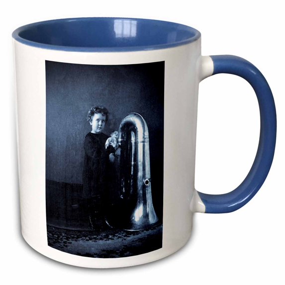 3drose, Little Tuba Girl Cyan Tone, 15oz Two-tone Blue Mug