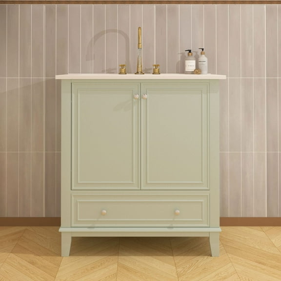 CITTANEO 30" Bathroom Vanity with Sink, Multi-Functional Bathroom Cabinet with Doors and Drawer, Adjustable Shelf, Bottom Drawer with Removable divider, Mint Green
