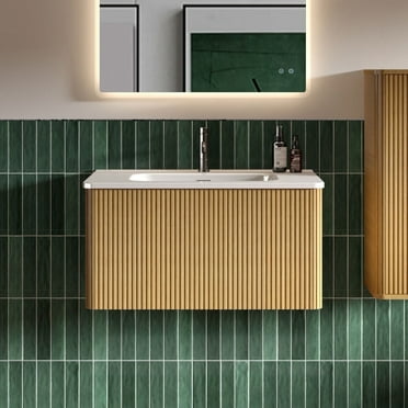 CITTANEO 30 inch Mid Century Bathroom Vanity with Sink, Bathroom Cabinet with Push-Open Drawer