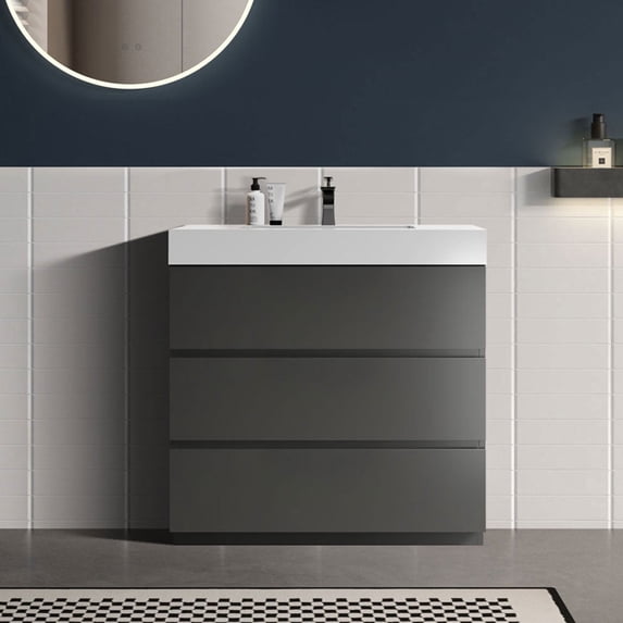 CITTANEO 36 Inch Bathroom Vanity with Sink, Modern Bathroom Cabinet with 3 Drawers, Gray