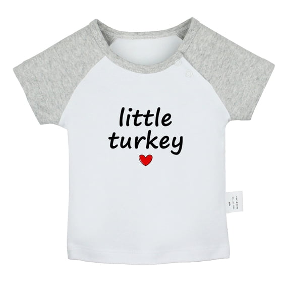 Little Turkey Funny T shirt For Baby, Newborn Babies T-shirts, Infant Tops, 0-24M Kids Graphic Tees Clothing (Short Gray Raglan T-shirt, 6-12 Months)