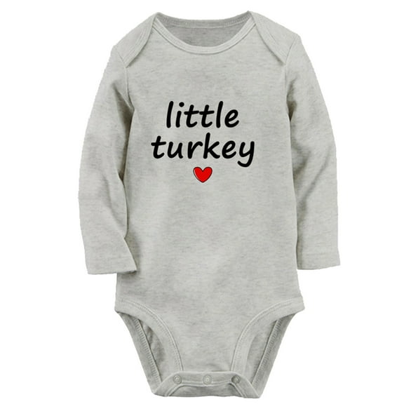 Little Turkey Thanksgiving Funny Rompers, Newborn Baby Unisex Bodysuits, Infant Jumpsuits, Toddler 0-12 Months Kids Long Sleeves Oufits (Gray, 0-6 Months)